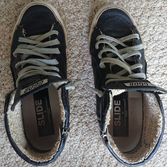 Golden Goose Slide Mid-Top Leather Stud Sneakers in Black size 38 - Picture 3 of 16